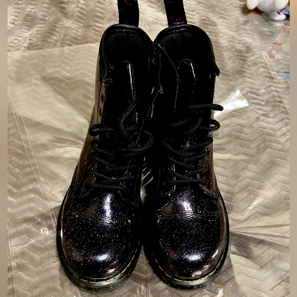 Dr Martens Dark Black  Kids Size US 4 Lace Up 1460 Glitter Boots